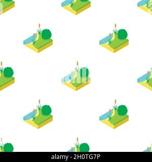 River bank fishing place pattern seamless background texture repeat wallpaper geometric vector Stock Vector
