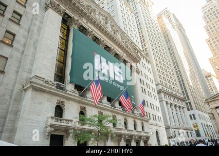 New York, NY - October 14, 2021: IHS Towers launches IPO on New York Stock Exchange Stock Photo