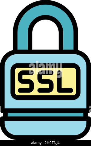 Lock ssl icon. Outline lock ssl vector icon color flat isolated Stock Vector