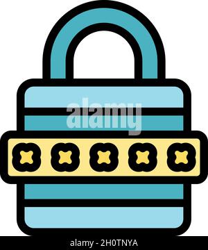 Block cipher icon. Outline block cipher vector icon color flat isolated Stock Vector