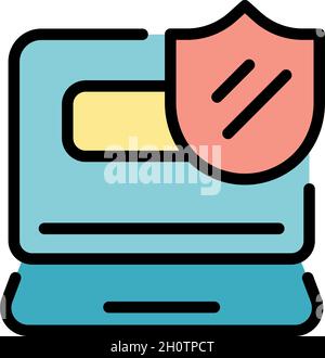 Secured laptop icon. Outline secured laptop vector icon color flat isolated Stock Vector