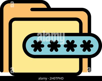 Password folder icon. Outline password folder vector icon color flat isolated Stock Vector
