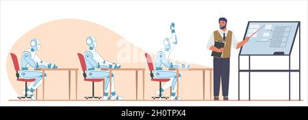 Machine learning algorithm, flat vector illustration. Artificial intelligence. Supervised learning. Stock Vector