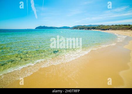 Turquoise water and golden sand in Cala Monte Turno beach. Sardinia, Italy Stock Photo