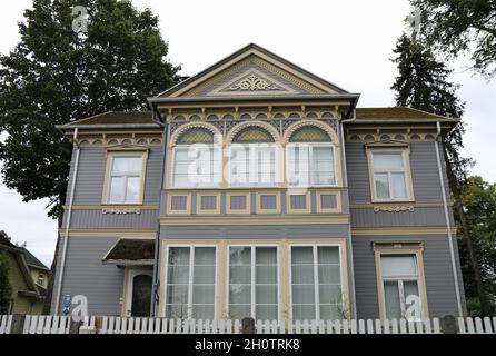 Wooden house at Jurmala Beach in Latvia Stock Photo