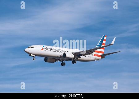 American Airlines Boeing 737Max Landing at BWI Stock Photo