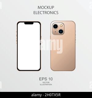 Mockup golden mobile phone on white background - Vector illustration Stock Vector