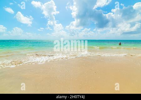 La Saline beach in Guadeloupe under a cloudy sky. Caribbean sea Stock