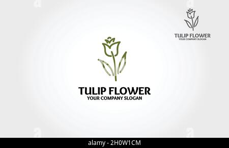 Vector line logo Tulip flowers and leaves. Clean and professional logo suitable for any business or personal identity related to nature, flora, etc. Stock Vector