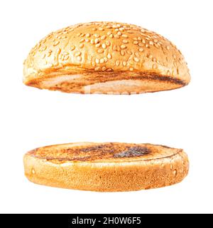 Fresh tasty burger bread isolated on white background. Food background. Stock Photo