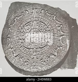 The ancient Aztec calendar or Sun Stone. Photograph by French archaeologist  Désiré Charnay ca. 1862-1863 Stock Photo