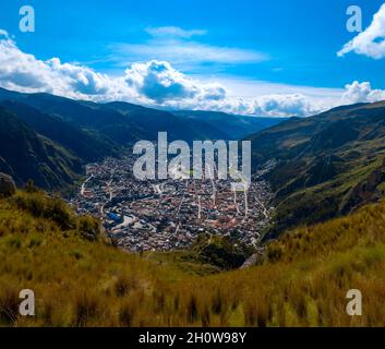view from the top of the mountain seeing the city of huancavelica on a sunny day in peru Stock Photo