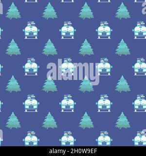 Car delivering gift boxes seamless pattern. Festive Christmas background. Present transportation Stock Vector