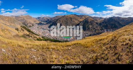THE MORNING OF A SUNNY DAY IN THE CITY OF HUANCAVELICA IN PERU Stock Photo