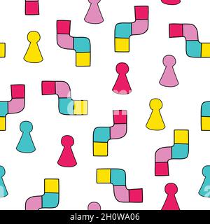 Board game themed seamless pattern on white background. Pattern for wrapping paper or fabric Stock Vector