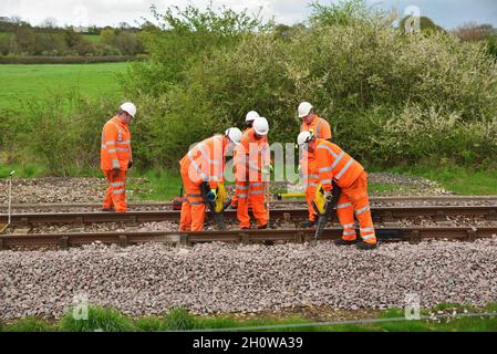 Network Rail engineers working on the railway line south of Yetminster, Dorset Stock Photo