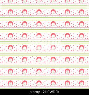 Seamless pattern with creative set pink dots and green lines on a White Background. Stock Photo