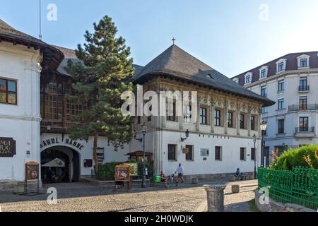 BUCHAREST, ROMANIA - AUGUST 16, 2021: Building of Manuc's Inn - oldest operating hotel in city of Bucharest, Romania Stock Photo