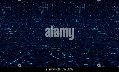 Circuit board dark blue background with running impulses, computer, microchip nano technology concept. Animation. Bended texture with moving straight Stock Photo