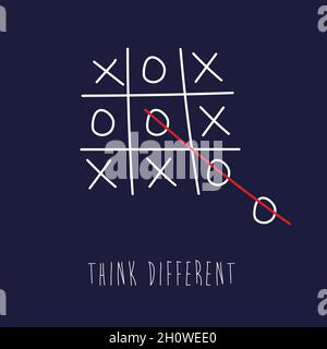 Tic Tac Toe- think different - Think outside the box banner. Creativity and motivation concept Stock Vector
