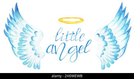 cute angel mascot character illustration with harp. design isolated on blue  background Stock Photo - Alamy