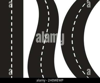Different roads highways motorways straight twisted isolated on a white background Stock Vector