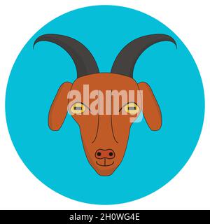 Goat head cartoon round sticker label Stock Vector