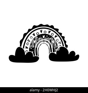Black and white boho rainbow in hand drawn style. vector illustration isolated on white background. Element of weather, symbol of nature, esoteric obj Stock Vector