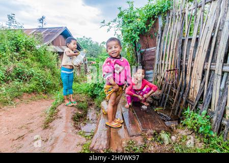 HSIPAW, MYANMAR - DECEMBER 1, 2016: Local children in a village near Hsipaw, Myanmar Stock Photo