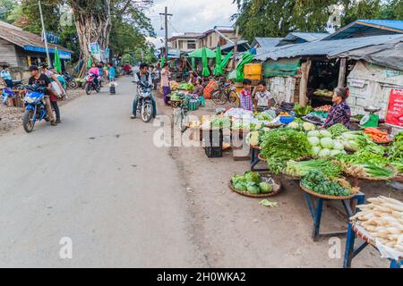 HSIPAW, MYANMAR - DECEMBER 2, 2016: View of a vegetable market in Hsipaw, Myanmar Stock Photo