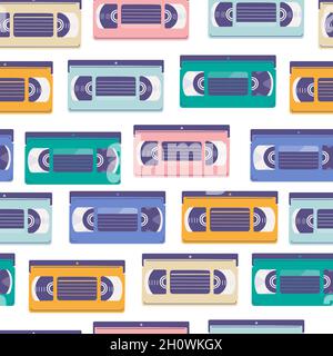 Videotapes seamless pattern. Repeating vhs. Flat trendy elements for retro design. Stock Vector