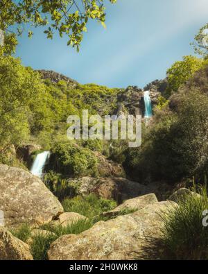 Big Waterfall named Frecha da Mizarela in Serra da Freita at Arouca Stock Photo