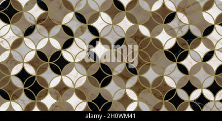 Geometric pattern circle overlapping traditional. Luxury background with gold lines and marble texture Stock Vector