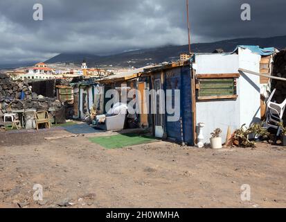 Hippy commune huts built illegally in the La Caleta National Park, Tenerife in 2019 Stock Photo