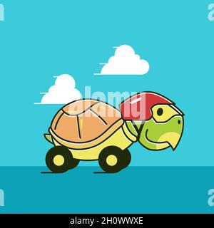 Funny Tortoise Turtle Race Car Fast Exotic Reptile Cartoon Stock Vector