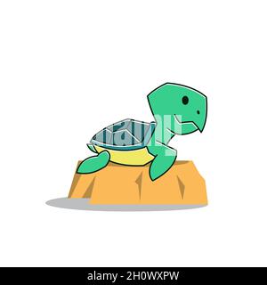 Funny Turtle Tortoise on Rock Exotic Reptile Cartoon Stock Vector