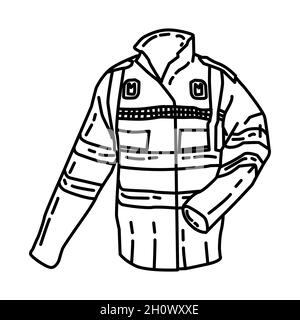 Police Waterproof Jakets Part of Police Equipment and Accessories Hand Drawn Icon Set Vector. Stock Vector