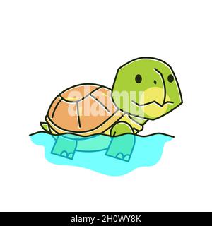 Funny Tortoise Turtle Swimming Exotic Reptile Water Cartoon Stock Vector