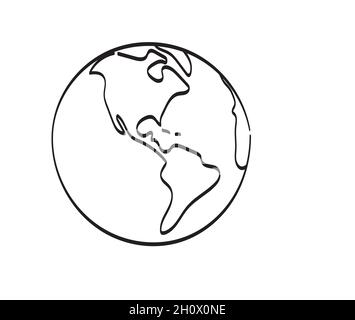 line art america planet earth illustration vector isolated on white background Stock Vector