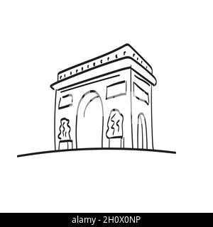 Arc de Triomphe illustration vector isolated on white background line art Stock Vector