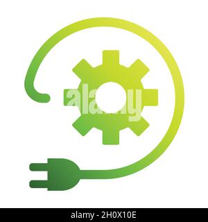 Eco industry energy icon vector. Green gear with electric plug sign, electricity, and green energy concept for graphic design, logo, website, social m Stock Vector