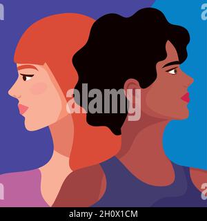 couple beautiful women profiles Stock Vector