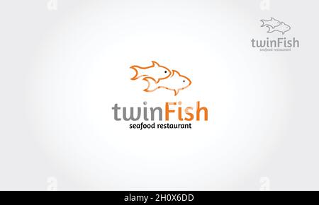 Vector twin fish design logo template. Seafood design concept. Stock Vector
