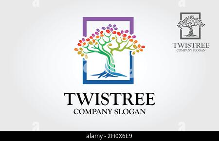 Twistree Logo Template. An illustration of two trunk twisting each other in a helix. Vector illustration rainbow tree. Stock Vector