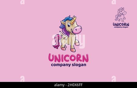 Unicorn vector logo template. Illustration of very cute unicorn. Stock Vector