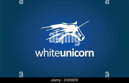 White Unicorn logo, icon, style trend  flat silhouette vector. Stock Vector