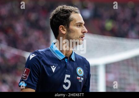 Warsaw, Poland. 09th Oct, 2021. Cristian Brolli of San Marino seen during the FIFA World Cup 2022 Qatar qualifying match between Poland and San Marino at PGE Narodowy Stadium. Final score; Poland 5:0 San Marino. Credit: SOPA Images Limited/Alamy Live News Stock Photo