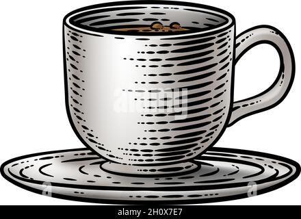 Coffee Tea Cup Drink Mug Vintage Woodcut Stock Vector