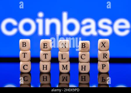 Coinbase, is an American company that operates a cryptocurrency exchange platform. Stock Photo