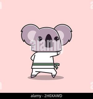 Koala Karate Taekwondo Punch Martial Arts Animal Flat Cartoon Character Stock Vector
